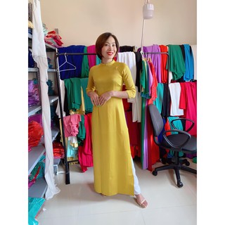 Áo Dài Lụa Tô Châu - Màu Vàng ( hàng kỹ - hình thật )