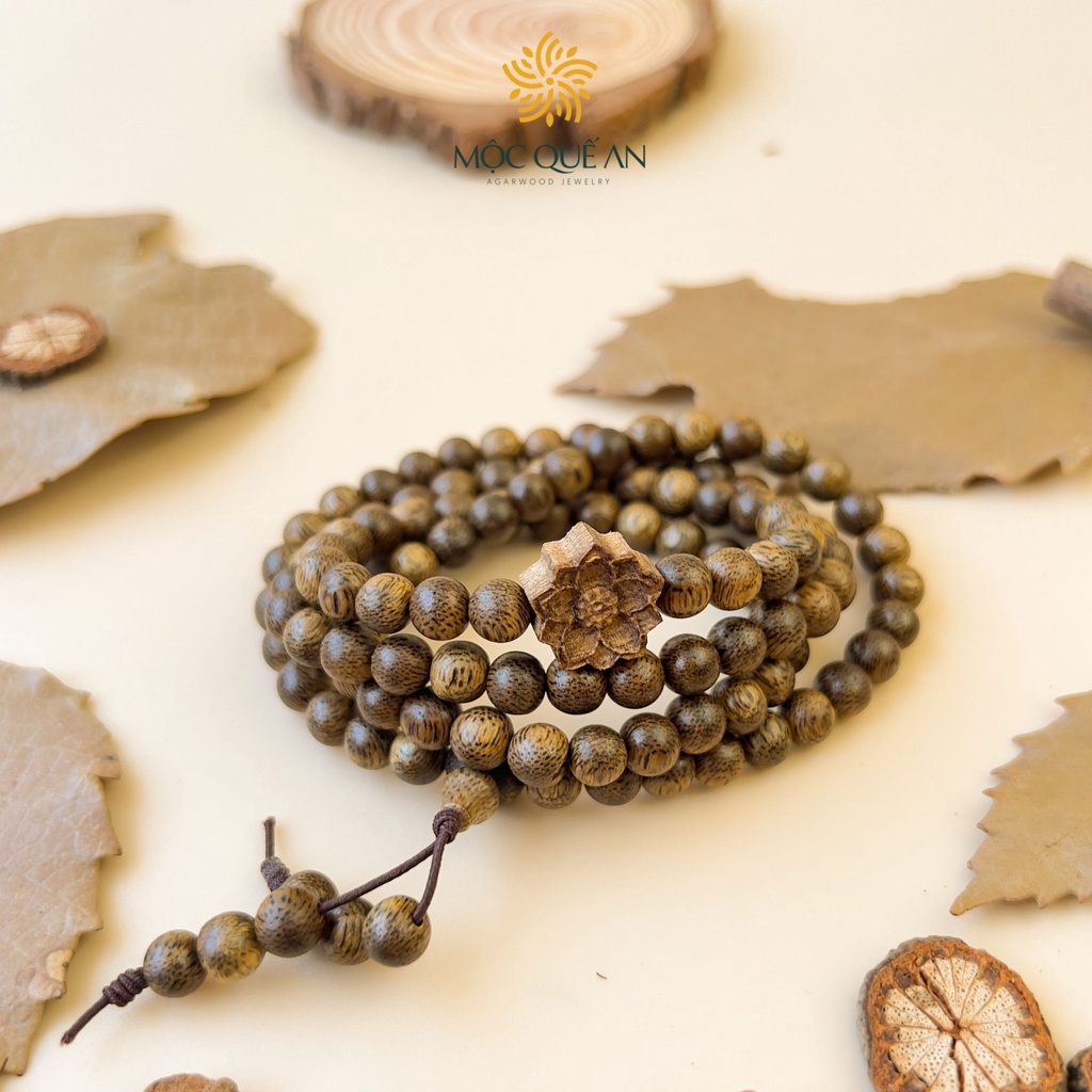 Vòng Tay Trầm Hương 108 Hạt 6mm Mix charm Hoa Sen Chuỗi Đeo Tay Gỗ Trầm Tốc Nam Nữ May Mắn Tài Lộc Bình An