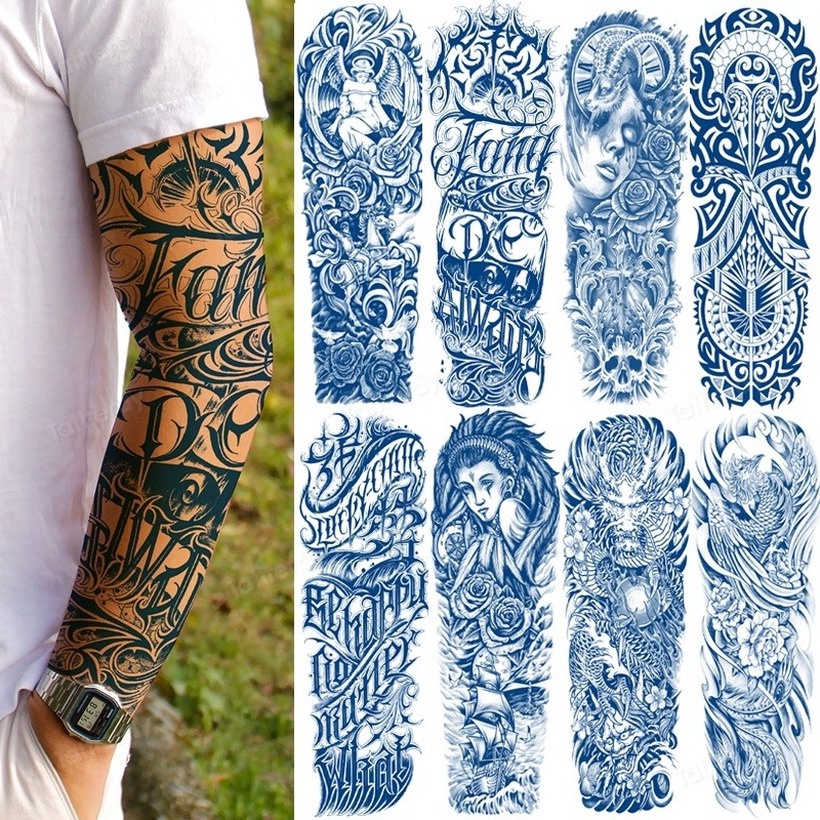 Hình Xăm Tạm Thời Mực Nước Lâu Trôi Chống Thấm Nước Tự Nhiên Màu Xanh Lam Kích Thước Lớn Cho Nam