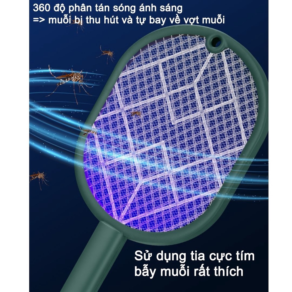 Vợt muỗi 3 trong 1 thông minh, đèn bắt muỗi sạc pin tích điện 1200 mAh cao cấp bắt muỗi hiệu quả an toàn