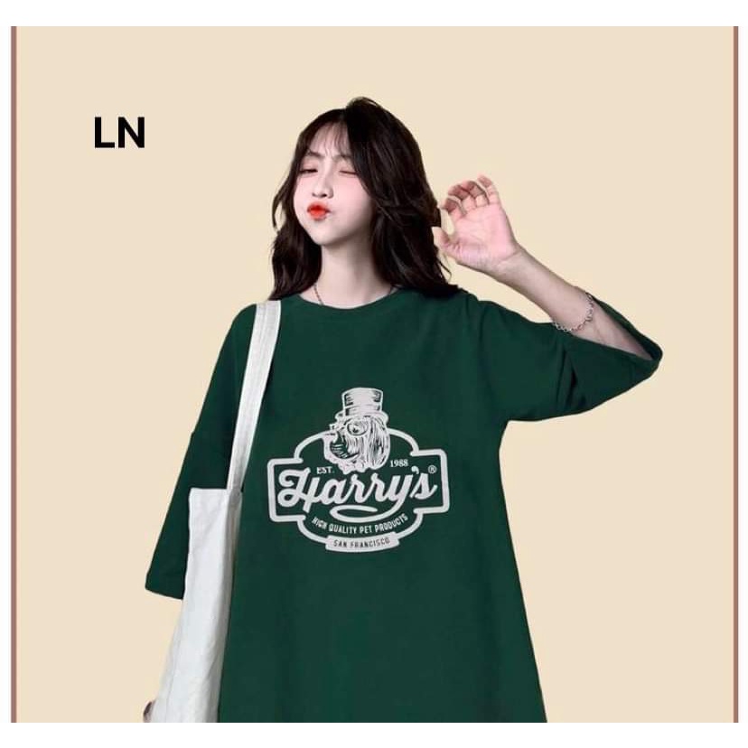 Áo phông cổ tròn tay lỡ unisex form thụng in chữ HARRYS nam nữ mặc đẹp (3LN-5K)