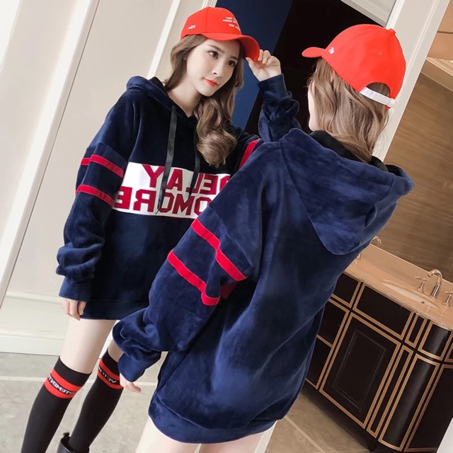 Áo hoodie nhung dáng dài siêu ấm(ảnh thật) | BigBuy360 - bigbuy360.vn