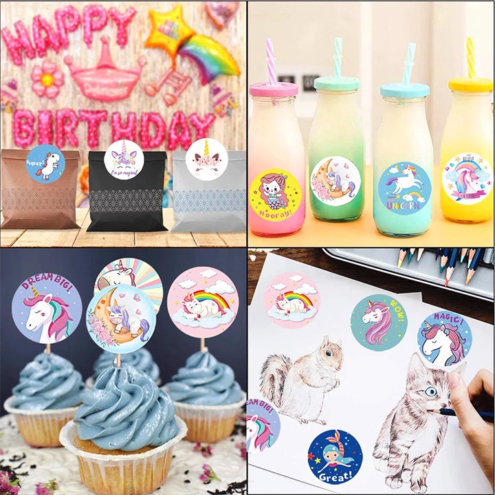 Sticker Unicorn, cuộn 500 sticker khen thưởng với nhiều họa tiết đáng yêu cho giờ học của bé thêm thú vị BBShine - ST014