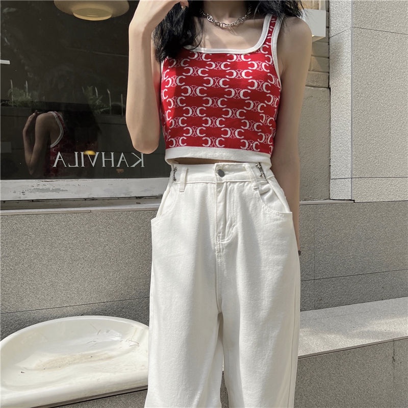 Áo Dệt Kim Hai Dây Dáng Ngắn Phong Cách Thời Trang Hàn Quốc