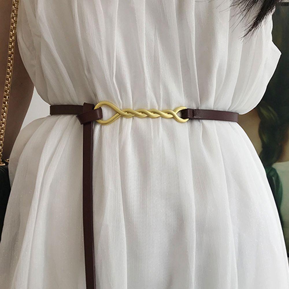 Thắt Lưng Da PU Màu Trơn Thắt Nút Phong Cách Vintage Thanh Lịch Cho Nữ