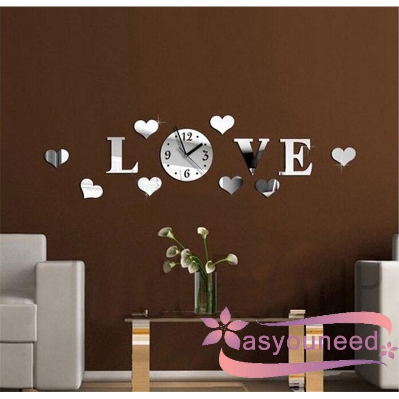 AydღNew DIY Clock Love Heart Mirror Reflection Acrylic Home Decoration Wall