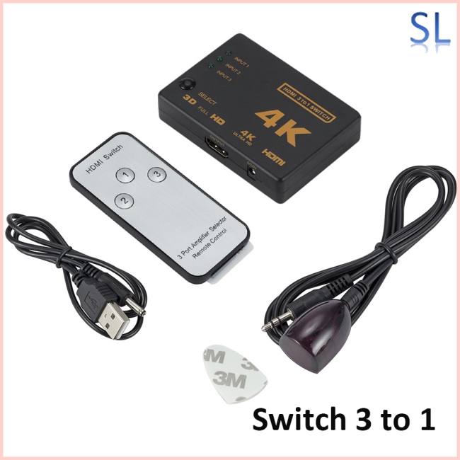 3 Port HDMI Splitter Switcher 3 In 1 Out Hub Box +Remote Auto Switch 1080P HD