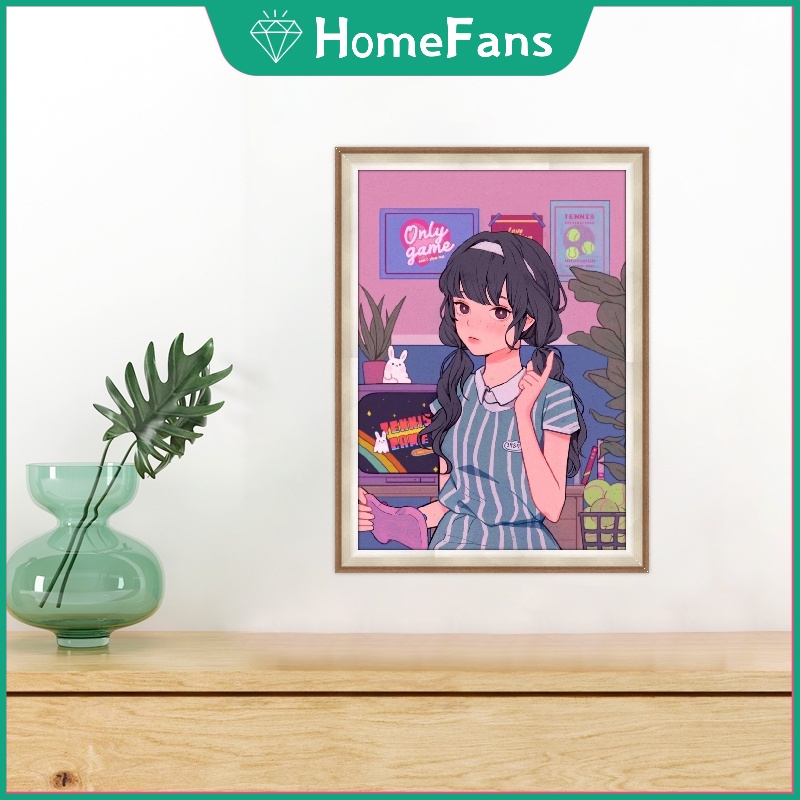 Bộ tranh đính đá 5D họa tiết cô gái hoạt hình độc đáo kích thước 30x40cm diy dùng trang trí