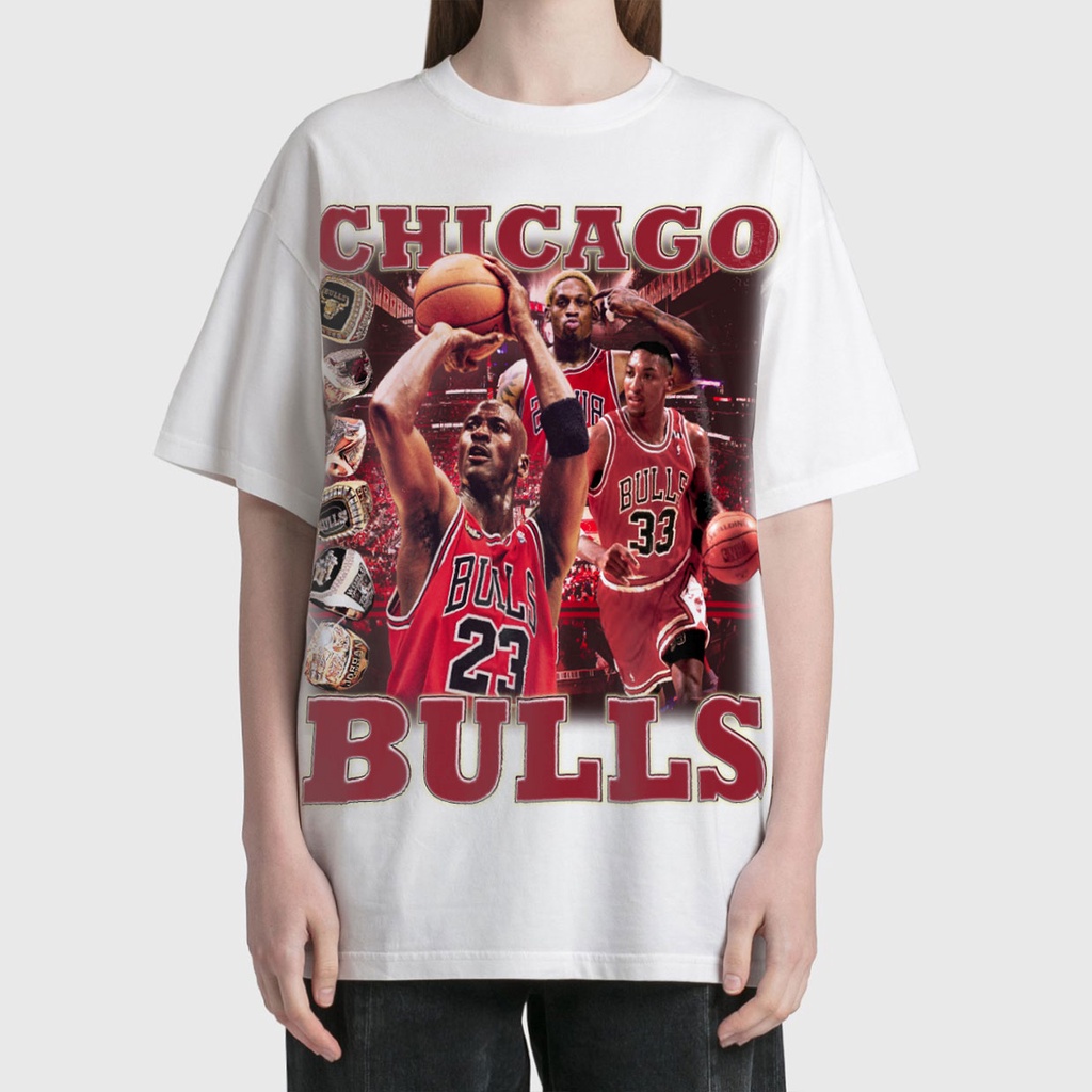 BLANK | Áo Thun CHICAGOBULLS Tay Lỡ Unisex - Đen/Trắng Cổ Tròn