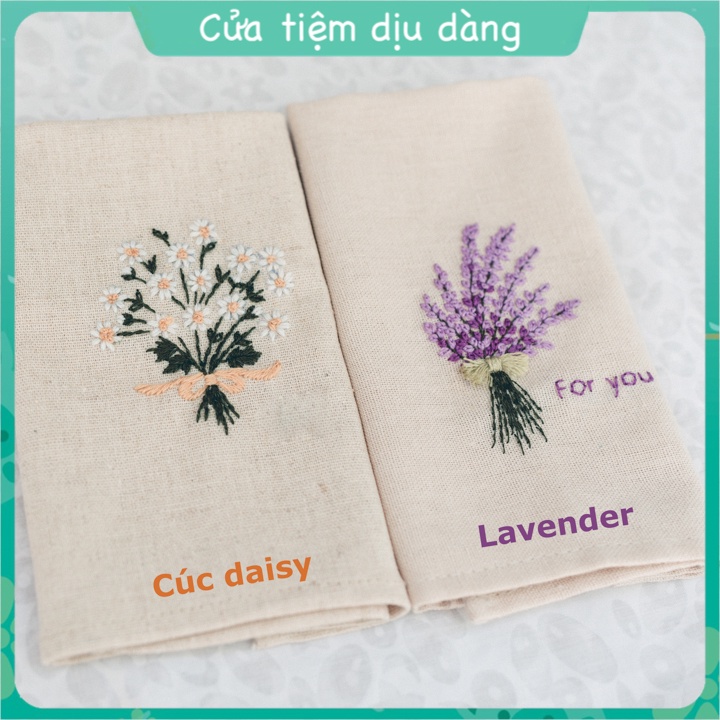 Bộ nguyên liệu làm khăn tay thêu cho người mới bắt đầu - phong cách Châu Âu (có bán khăn thêu sẵn)