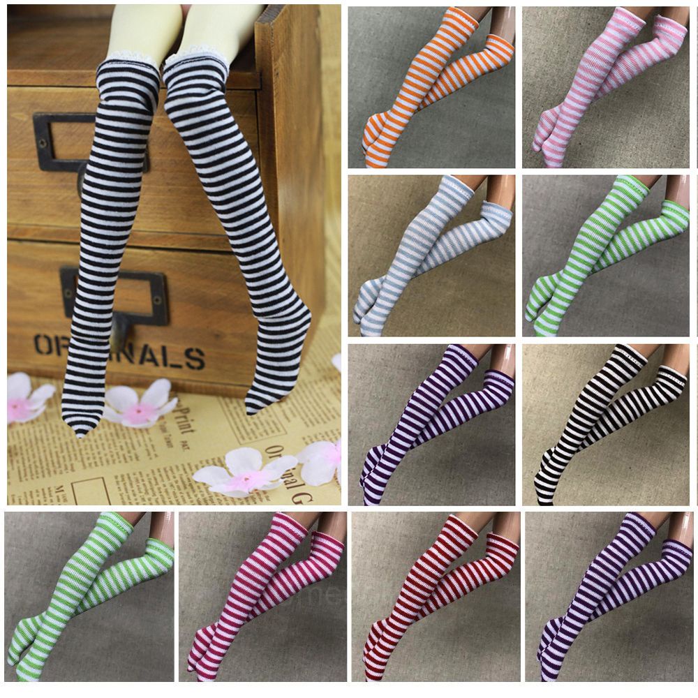 Đôi tất kẻ sọc nhiều màu thiết kế thời trang chất lượng cao cho búp bê 1 / 6 DIY