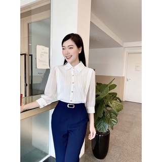 Áo sơ mi trắng tay lỡ cổ đức thời trang công sở thanh lịch