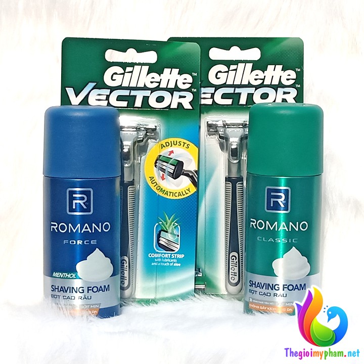 Bọt Cạo Râu Romano 175ml - Tặng Dao Cạo Râu Gillette Vector