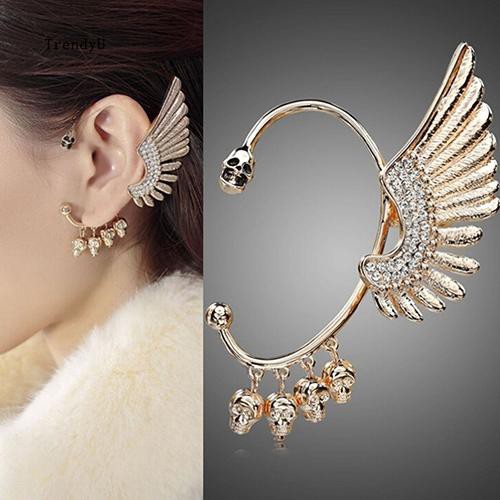 Khuyên đeo vành tai hình cánh thiên thần đính đá màu sắc sang trọng tinh tế
