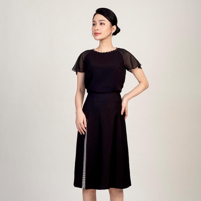 Chân váy chiffon phối họa tiết MMOutfit M-JU020121035