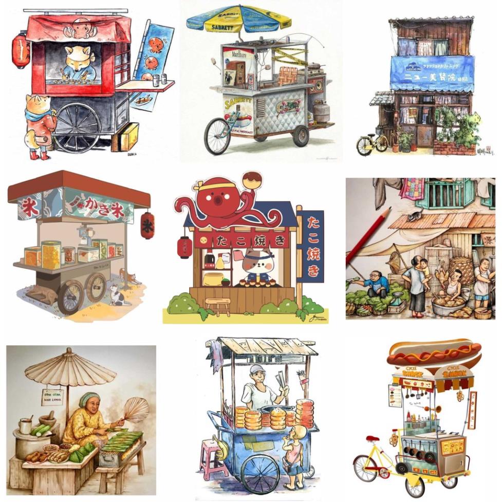 [STICKER 1K] 100 STICKER VN STREETFOOD SIÊU CHẤT DÁN TRANG TRÍ ĐT LAPTOP VALI TƯỜNG TỦ KỆ MŨ BẢO HIỂM XE MÁY NOTEBOOK