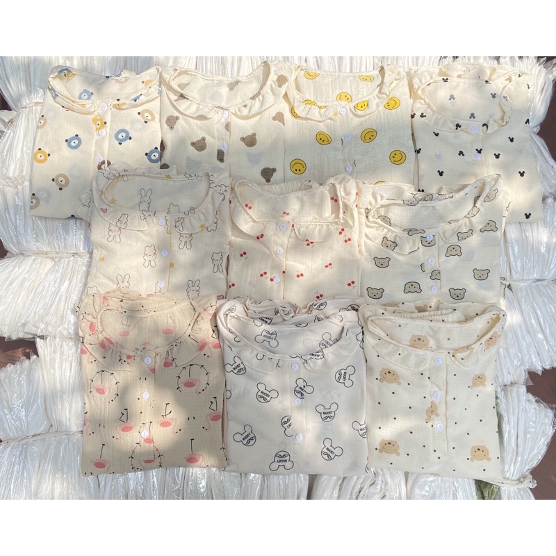[ ẢNH THẬT ] Set pijama cộc cổ nút/cổ viền bèo xốp đũi Hàn hoạ tiết xinh xắn. Bộ ngủ nữ dáng cộc hoạt hình