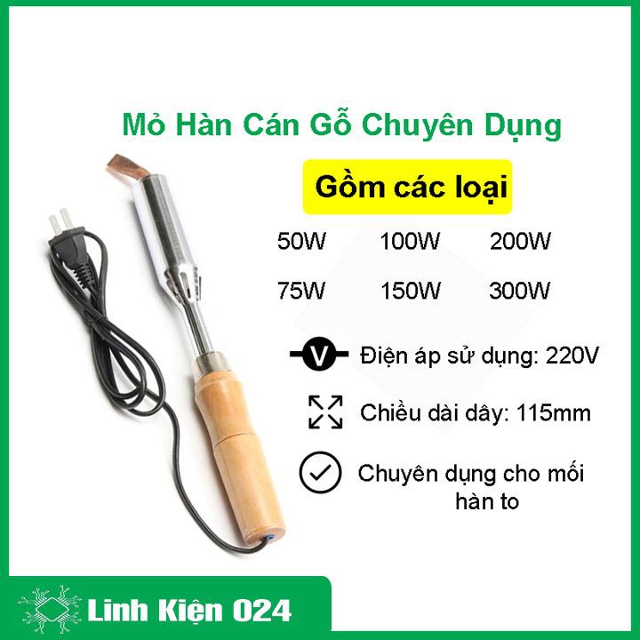 Mỏ hàn cán gỗ chuyên dụng cho mối hàn to đủ công suất từ 50W đến 300W