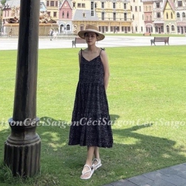 Váy đầm maxi hai dây chấm bi siêu xinh l1 lina ptp