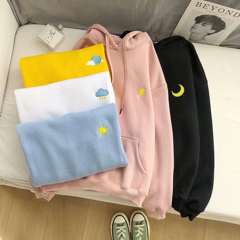 Áo hoodie màu trơn thêu hình thời tiết độc đáo cỡ lớn thời trang Harajuku | BigBuy360 - bigbuy360.vn