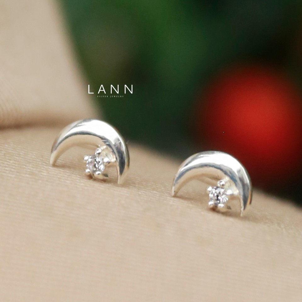 Khuyên trăng nối 1 đá BẠC S925 LANN E273