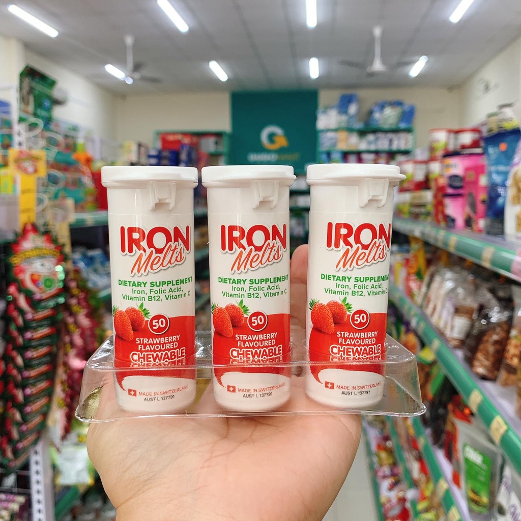 Kẹo Sắt Ngậm Iron Melts Vị Dâu Hộp 50 Viên