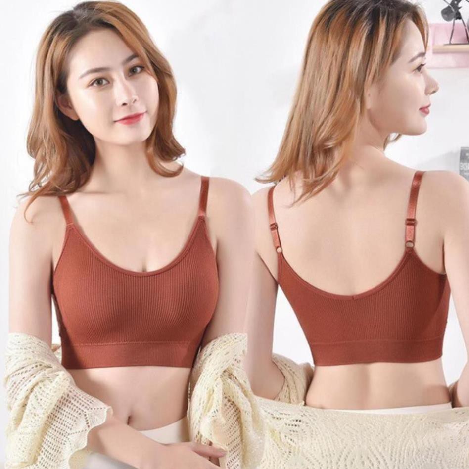 Áo Bra Chất Liệu Cotton BRA01NAU VNXK Kiểu Dáng Thể Thao Bề Mặt Gân Tăm 2 Dây Mặc Thoải Mái Vừa Vặn Cơ Thể