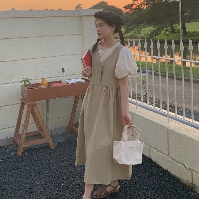 Đầm yếm cổ chữ V phong cách Hàn Quốc thời trang cho nữ