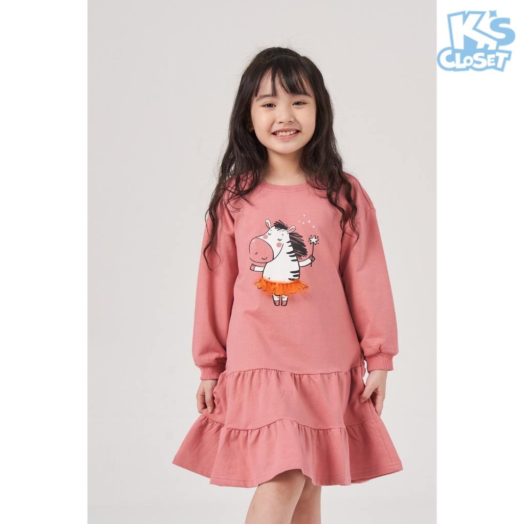 Váy dài tay bé gái K’S CLOSET đuôi váy xoè 2 tầng màu hồng dễ thương (từ 2-8 tuổi) E027ONF – K’S CLOSET >>> top1shop >>> shopee.vn