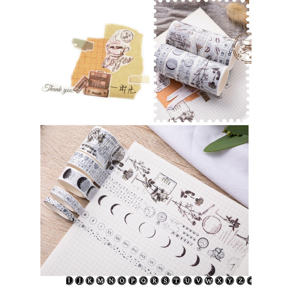 Set 10 cuộn băng dính washi tape trang trí planner WT2045