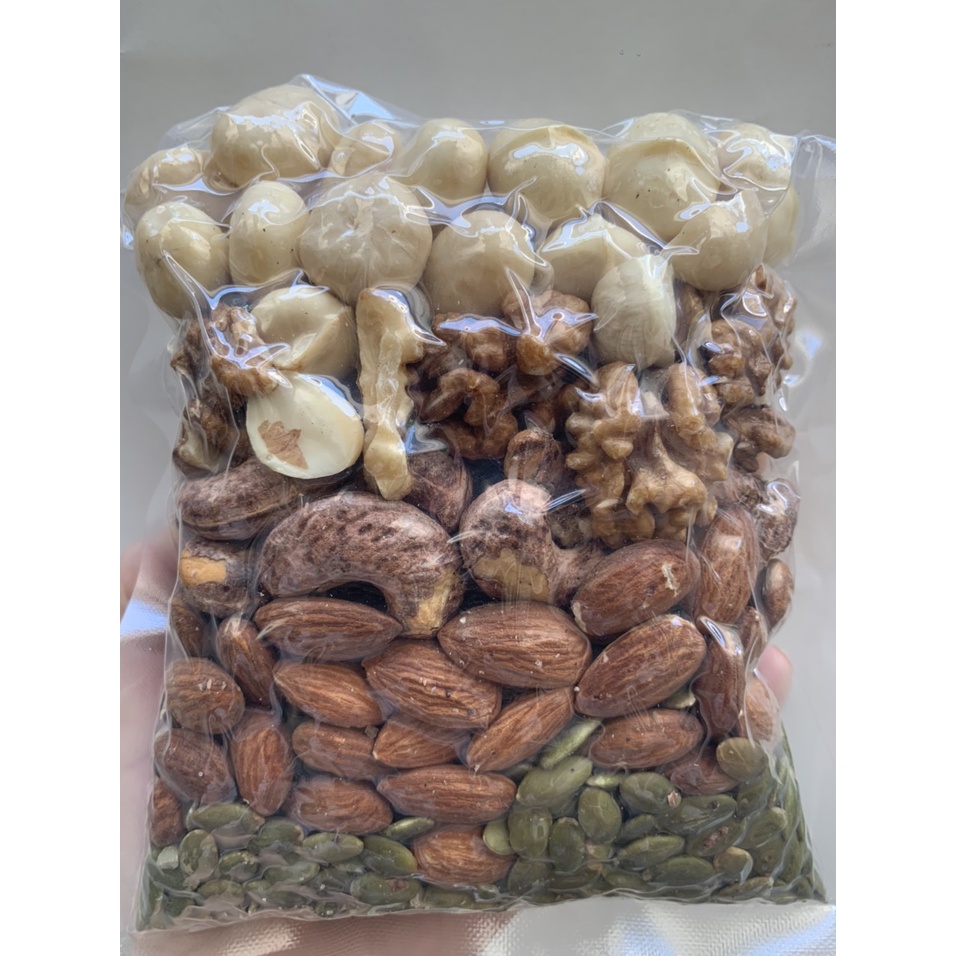 500gr Hộp Mix nuts hạt dinh dưỡng hạt điều, macca, hạnh nhân, hạt bí, óc chó