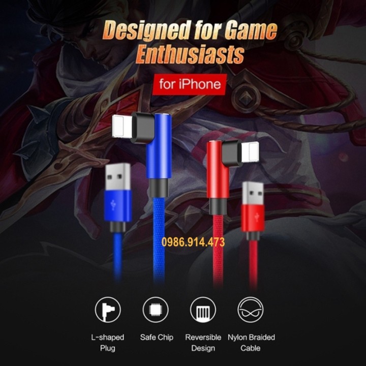 Dây cáp sạc nhanh cho iphone hình chữ L dây dù Rockspace - Hàng chính hãng bảo hành 12 tháng 1 đổi 1