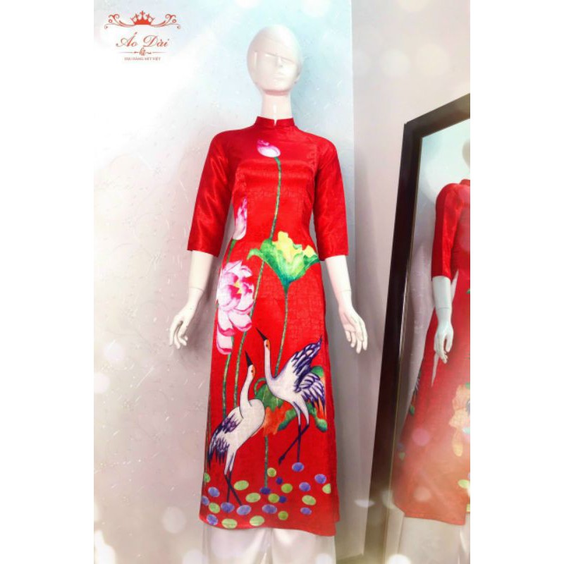 ÁO DÀI MẸ BÉ SEN ĐỎ LỤA ĐÔNG HƯNG MỀM MỊN-TOÀN BỘ ẢNH THẬT