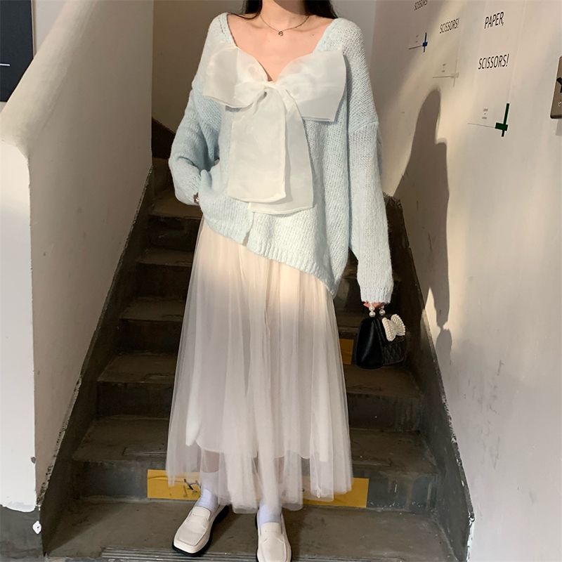 Áo Sweater Tay Dài Phối Nơ Thiết Kế Mới Thời Trang Dành Cho Mùa Thu