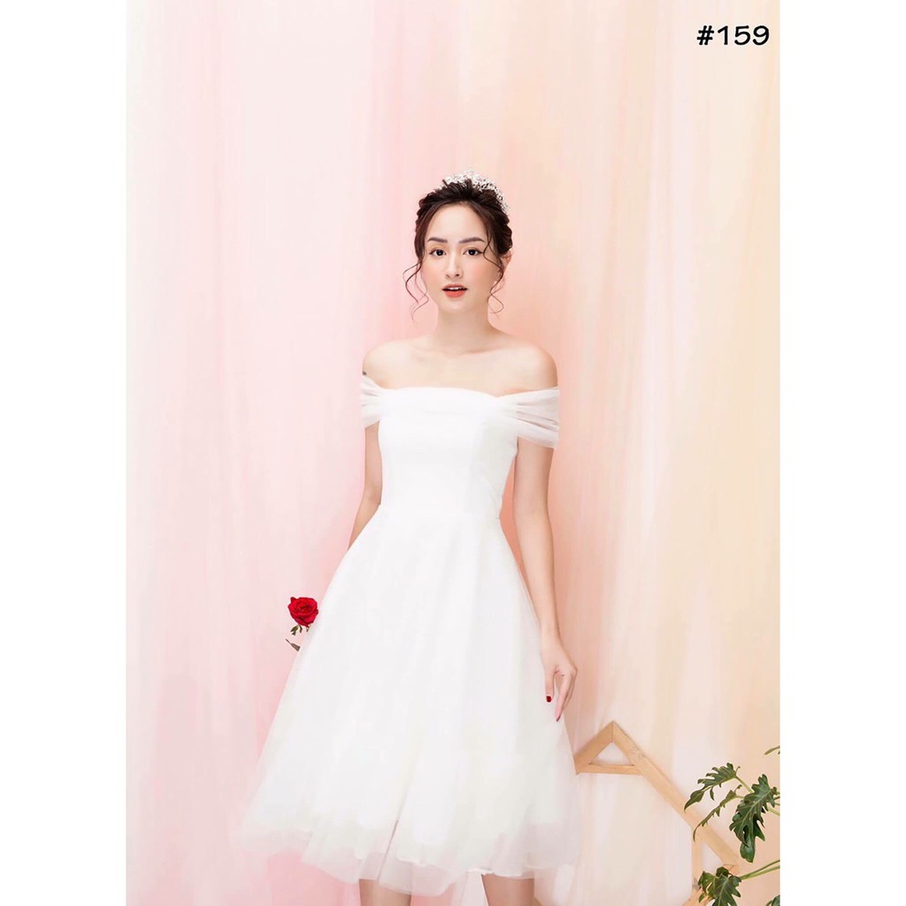 Đầm dự tiệc trễ vai trắng tinh tế Miner Dress