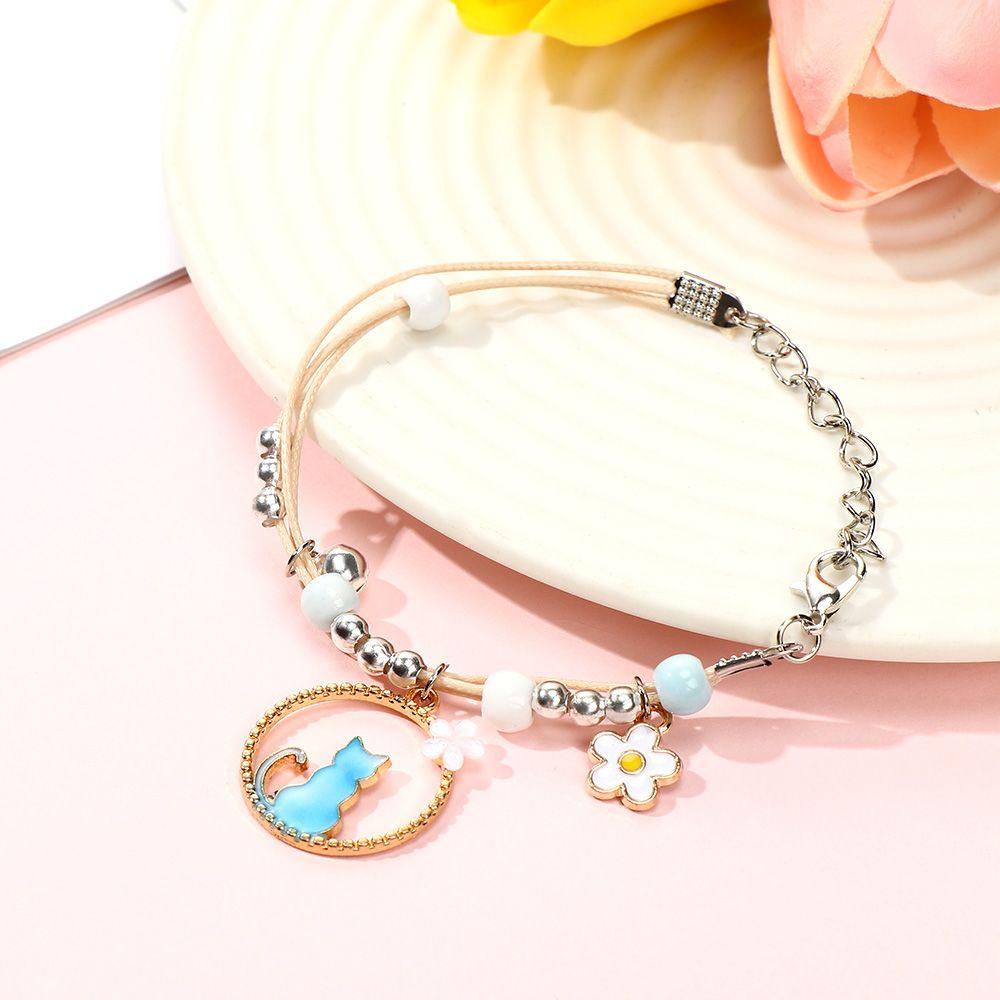 Vòng Tay Mặt Hình Mèo Phối Hoa Hồng Sáng Tạo Thời Trang