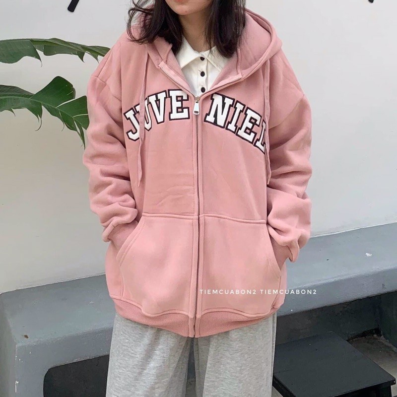 MS64 áo khoác nữ nỉ ngoại hoodie zipper juveniel lót bông dày dặn form đại Châu Âu