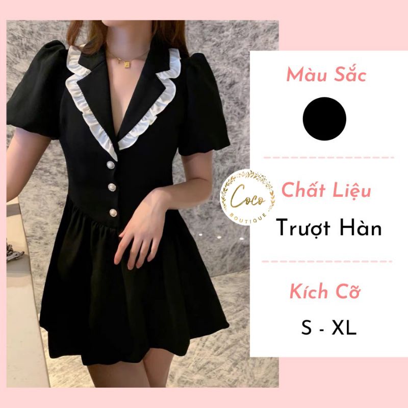Váy đen cổ vest viền trắng trẻ trung, năng động, lịch sự ,xinh xắn