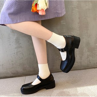 G49_GIÀY đế vuông cao gót Mary Jane mũi tròn