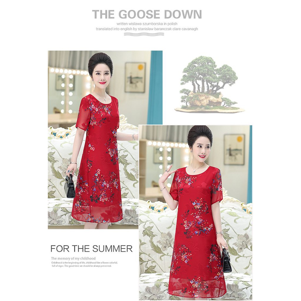 Đầm voan  trung niên cao cấp cho mẹ cho bà , hoa đào