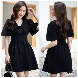Đầm váy đen cổ vest xếp li form ngắn