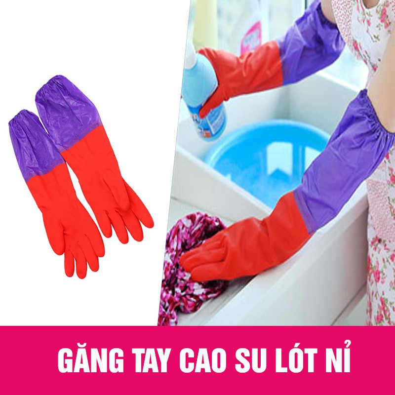 Găng tay cao su lót nỉ dùng rửa bát, dọn nhà vệ sinh, lau chùi nhà cửa lớp nỉ giữ ấm bến trong