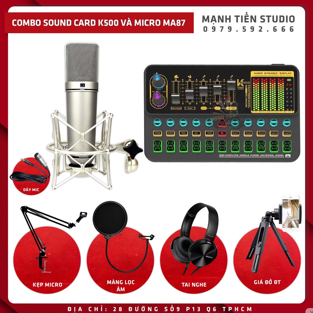 Combo thu âm livestream idol cctalk bigo tiktok karaoke Sound Card K500 Và Micro MA87 - U87 đẳng cấp hay như phòng thu