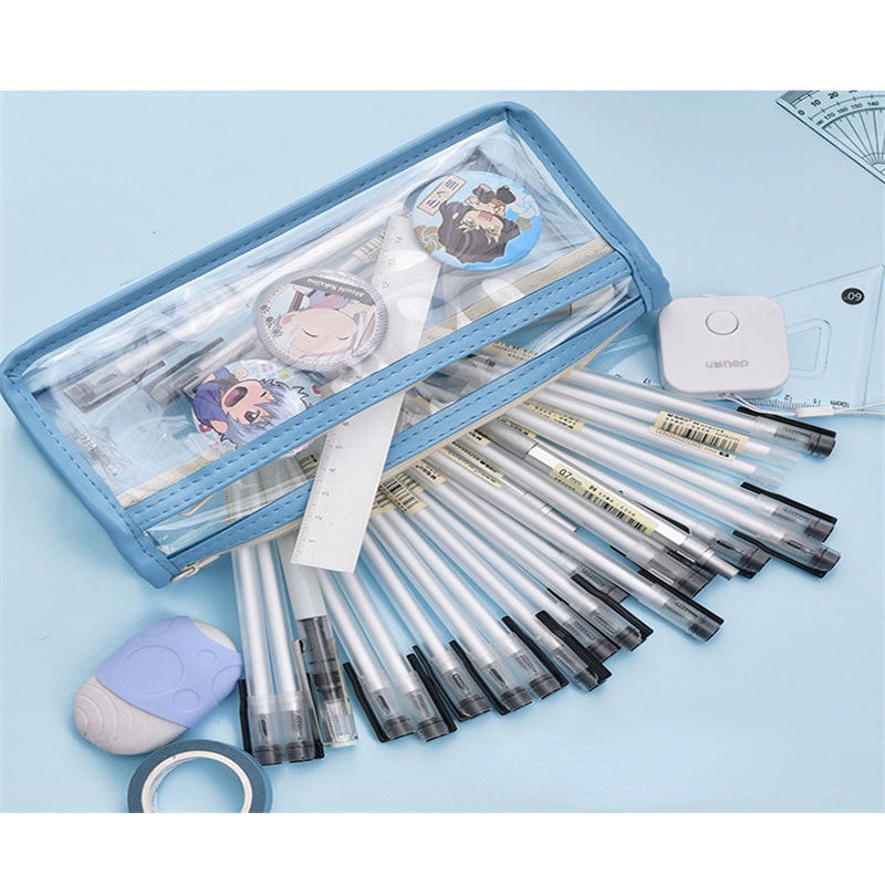 Túi Đựng Bút Hai Lớp Trong Suốt Sức Chứa Lớn Phong Cách Nhật Bản