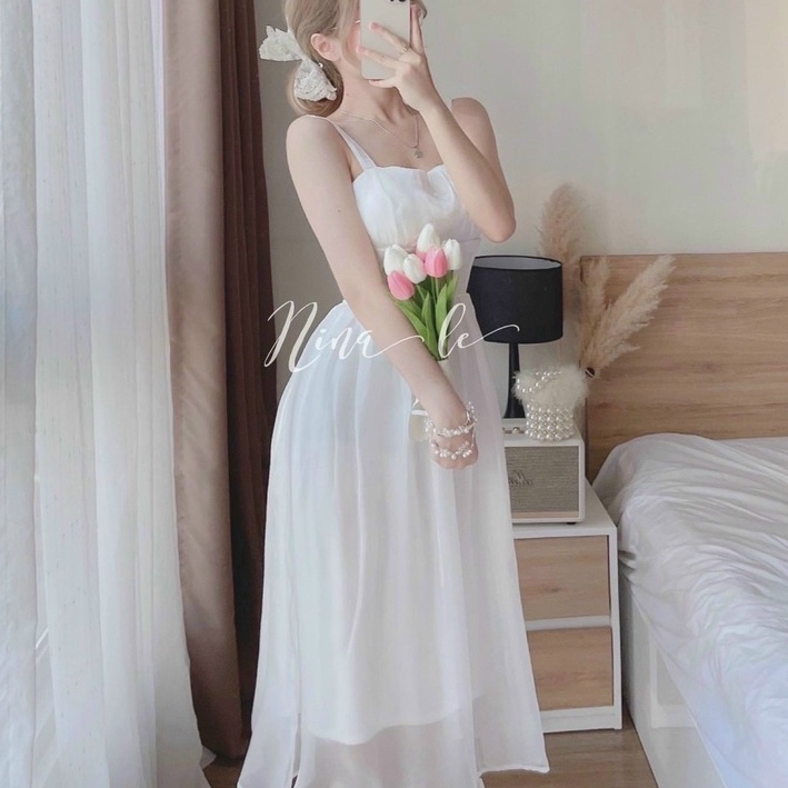 Đầm hai dây sexy phối voan phong cách tiểu thư công chúa sang chảnh
