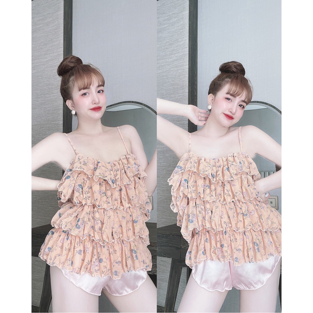 Đồ Ngủ Sexy Nữ, Bộ Chiffon 4 Tầng Cực Xinh Dưới 70Kg