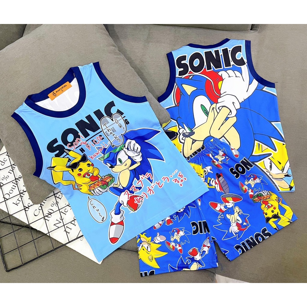 Bộ quần bé trai kiểu dáng sát nách in 3d chất vải sill lạnh mát mịn cho bé từ 12kg đến 30kg