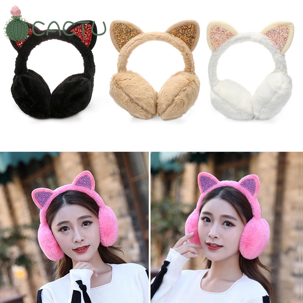 Băng Đô Cài Tóc Phủ Lông Giữ Ấm Mùa Đông Đính Sequin Xinh Xắn Cho Bạn Gái