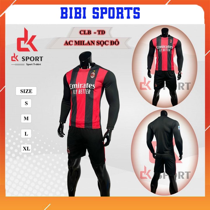 Áo bóng đá banh in tên tay dài bộ quần áo đá bóng nam Acmilan BIBI SPORT đồ thể thao trẻ em thun lạnh mẫu mới nhất 2021-