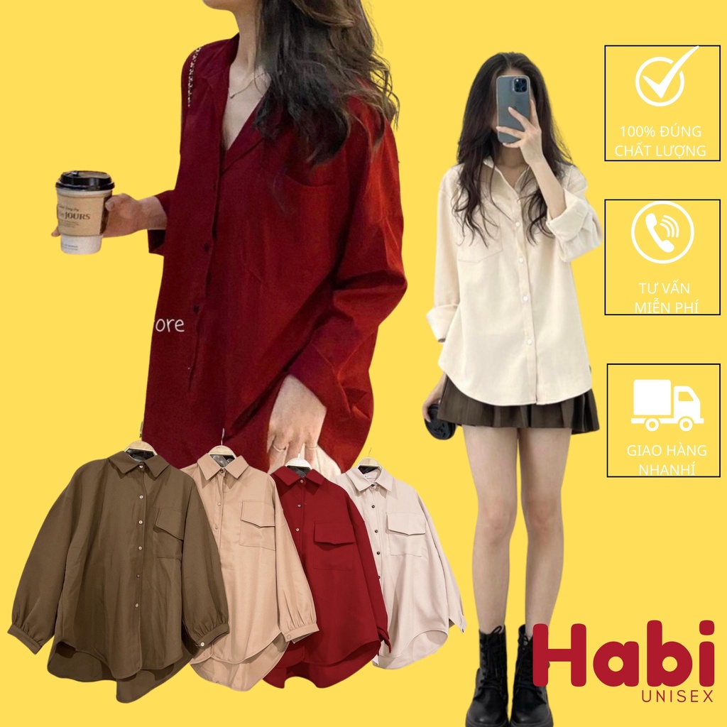 Áo sơ mi dài tay nẹp viền 1 túi cực xinh, áo sơ mi vạt đuôi tôm basic đơn giản dễ phối đò LDA